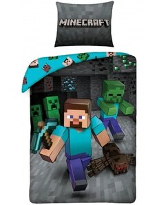 Halantex Bavlněné ložní povlečení Minecraft - motiv Steve - 100% bavlna - 70 x 90 cm + 140 x 200 cm