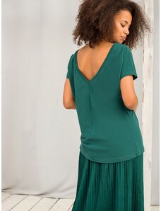 Fashionhunters Tričko s tmavě zeleným výstřihem vzadu