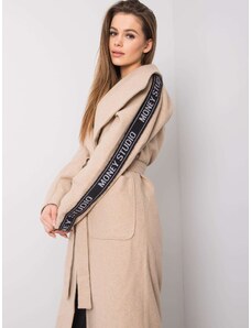 Fashionhunters Dámský béžový kabát s páskem