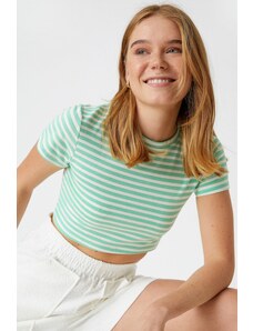 Koton Women's Green Striped T-Shirt