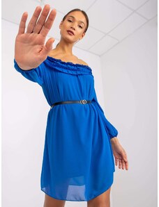 Fashionhunters Tmavě modré šaty s rameny od Ameline