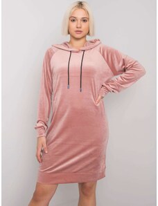 Fashionhunters Růžové velurové šaty s kapucí od Messiny