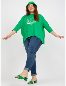 Fashionhunters Zelená bavlněná halenka větší velikosti s aplikací