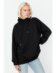Trendyol Black Hooded Oversize Raised Knitted Sweatshirt