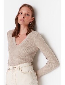Trendyol Stone V-Neck Knitwear Sweater
