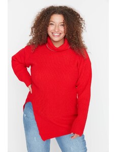 Trendyol Curve Red Turtleneck Slit Knitwear Sweater