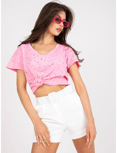 Fashionhunters Světle růžové jednobarevné bavlněné tričko