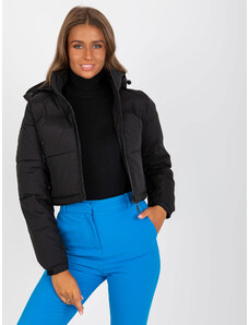 Fashionhunters Černá krátká zimní bunda s kapucí