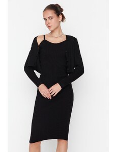 Trendyol Černá černá vypasovaná midi pletenina Cardigan Dress Suit