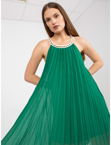 Fashionhunters Tmavě zelené vzdušné šaty jedné velikosti s mini délkou
