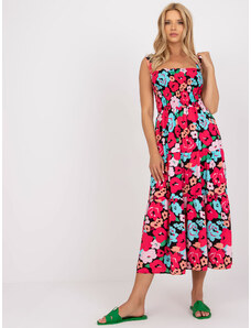 Fashionhunters Černo-růžové midi šaty s květinovými potisky RUE PARIS