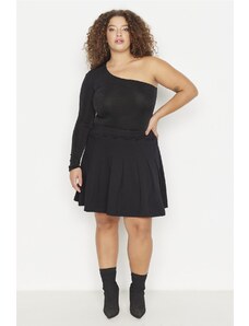 Trendyol Curve Black Knitted Pleated Skirt