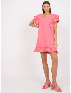 Fashionhunters Růžové letní šaty s volánem a aplikací