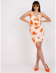 Fashionhunters Béžové a oranžové minišaty jedné velikosti s květinovým potiskem