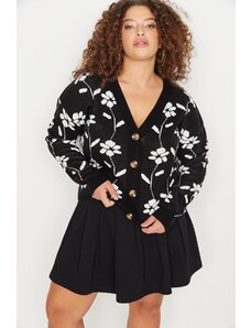 Trendyol Curve Black Floral Patterned Knitwear Cardigan