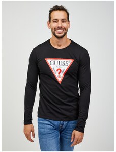 Černé pánské tričko s dlouhým rukávem Guess - Pánské