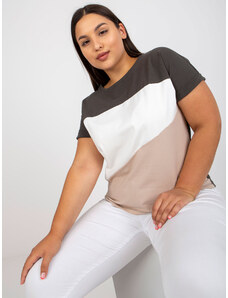 Fashionhunters Khaki-béžové klasické bavlněné tričko větší velikosti