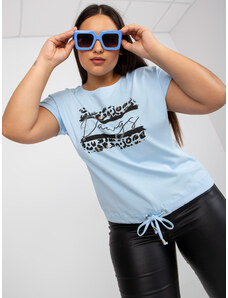Fashionhunters Světle modré extra velké bavlněné tričko s žebrovaným vzorem