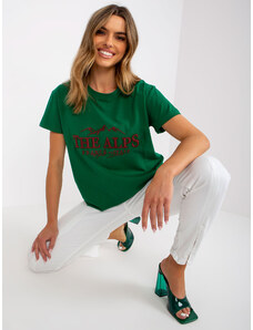 Fashionhunters Zelené a béžové tričko volného střihu s nášivkami