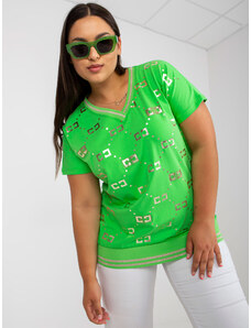 Fashionhunters Zelená bavlněná halenka větší velikosti s výstřihem do V