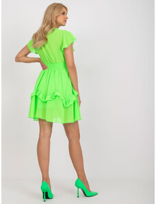 Fashionhunters Fluo zelené mini šaty s volánem