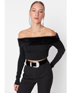 Trendyol Plush Detailed Crop Blouse in Black