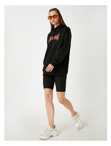 Koton Oversize Hooded Printed Sweatshirt with Fleece Inside