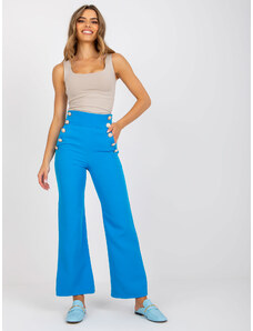 Fashionhunters Modré látkové kalhoty se širokou nohavicí