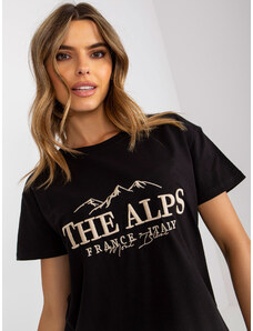 Fashionhunters Černo-béžové bavlněné tričko volného střihu