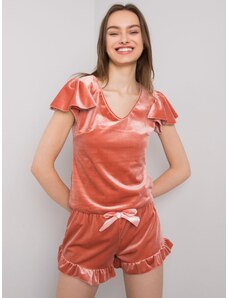 Fashionhunters RUE PARIS Špinavé růžové velurové pyžamo