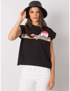 Fashionhunters Černé bavlněné dámské tričko s potiskem