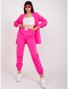 Fashionhunters Fluo růžové látkové kalhoty s elastickým pasem