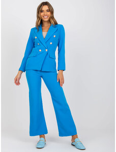 Fashionhunters Modré dvouřadé sako s podšívkou