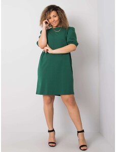 Fashionhunters Tmavě zelené bavlněné šaty plus velikosti