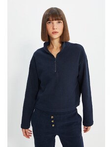 Trendyol Navy Blue Thessaloniki/Knitwear Look Zippered Collar Regular/Regular Fit Knitted Sweatshirt