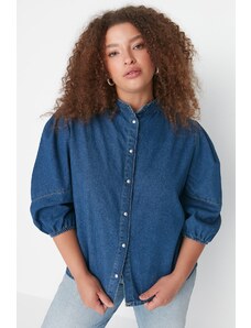 Trendyol Curve Navy Blue Watermelon Sleeve Denim Shirt