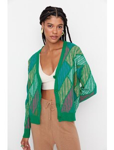 Trendyol zelený oversize vzorovaný pletený svetr