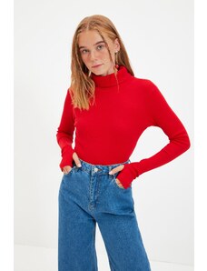 Trendyol Red Fitted/Situated Turtleneck Finger Detailed Ribbed Stretch Knitted Blouse