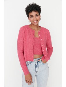 Trendyol Pink Soft Textured Crop Button Detailed Blouse- Cardigan Knitwear Suit