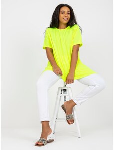 Fashionhunters Fluo žlutá viskózová tunika plus size velikosti s krátkým rukávem