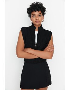 Trendyol Black Crop Zipper Základní pletený svetr