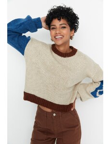 Trendyol Stone Soft Textured Color Block Knitwear Sweater