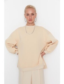 Trendyol Beige Oversize/Wide Fit With Slit Detail, Fleece Inside Knitted Sweatshirt