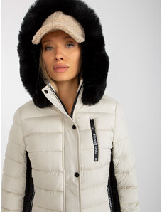 Fashionhunters Světle béžová prošívaná přechodná bunda s kapucí