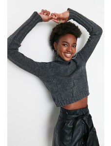 Trendyol Anthracite Crop Hair Braided Sweater