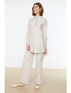 Trendyol Cream Half-Concealed Fly Shoulder Detailed Tunic-Pants Woven Suit