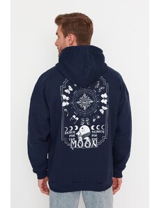 Trendyol Navy Blue Oversize/Wide-Fit Space Printed Fleece Cotton Sweatshirt