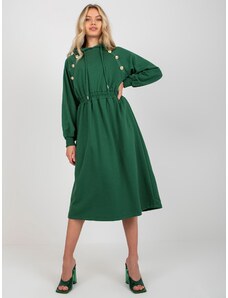 Fashionhunters Tmavě zelené rozevláté mikinové šaty s kapucí