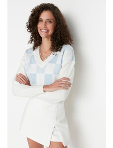 Trendyol Ecru Crop Měkký texturovaný vzorovaný pletený svetr