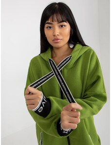 Fashionhunters Světle zelená dlouhá mikina na zip z mayarské bavlny